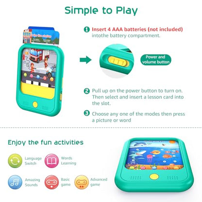 Qiaojoy Kids Learning Tablet Educational Learning Pad for Toddlers 2-5 - color: Green