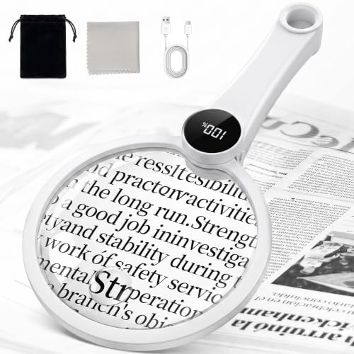 Magnifying Glass with Light, 10X 20X 45X Lighted Magnifying Glass (White) - color: White