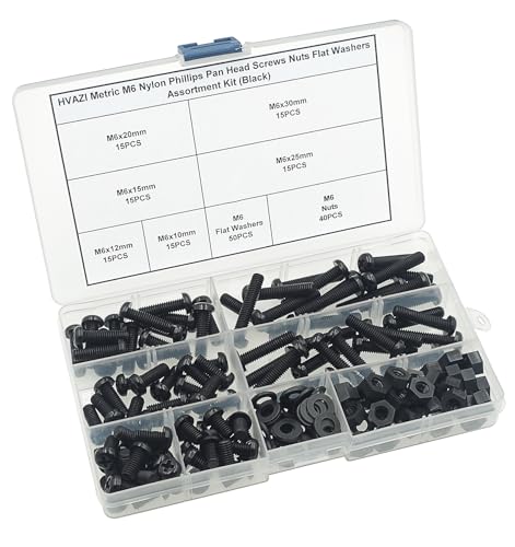 Metric M6 Black Nylon Phillips Pan-Head Screws, Nuts & Washers Kit - color: Black-M6