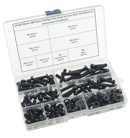 Metric M6 Black Nylon Phillips Pan-Head Screws, Nuts & Washers Kit - color: Black-M6