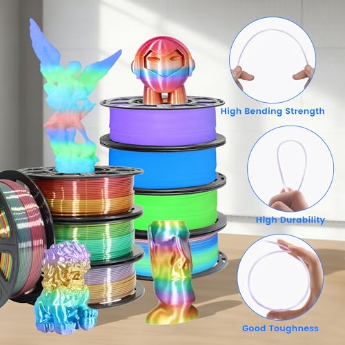 MIKA3D 8 Spools Different Popular Colors 3D Printing Filament PLA Bundle, 1.75mm 4 Different Silk Rainbow PLA, 4 Different Glow in Dark PLA, Total 8 Spools Packed, 0.25kg/Spool, Total 2kg - color: 4silkgold0.25