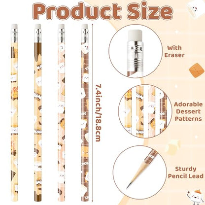 Xqumoi S’Mores Pencils with Eraser - S’More Love Fun #2 HB Pencils, Classroom Student Rewards Camping Back to School Office Supply Marshmallow Goodie Bag Fillers Stuffers Campfire Party Favors - style: Marshmallow