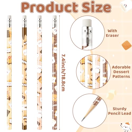 Xqumoi S’Mores Pencils with Eraser - S’More Love Fun #2 HB Pencils, Classroom Student Rewards Camping Back to School Office Supply Marshmallow Goodie Bag Fillers Stuffers Campfire Party Favors - style: Marshmallow