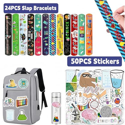 CZWXOXO 74PCS Science Party Favors, Slap Bracelets & Science Stickers - style: Science