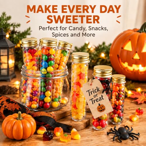 50 Pcs Halloween Candy Tubes Clear Plastic Test Tubes Screw Caps, Gold - color: Gold