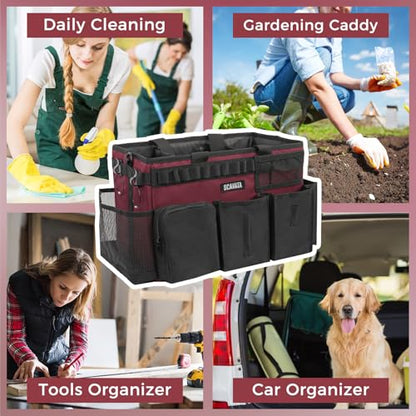 SCAVATA Wearable Cleaning Caddy Bag, Cleaning Caddy Supplies Organizer with Handle & Shoulder Straps for Housekeepers, Under Sink & Car Cleaning Tool Organizers with 4 Foldable Divider (Magenta) - color: Magenta