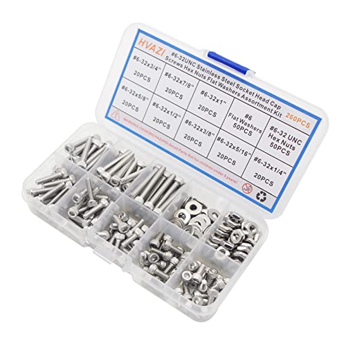 #6-32 UNC Stainless Steel Knurled Hex Socket Cap Screw Nut Washer Kit - size: #6-32UNC