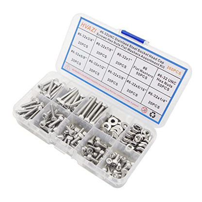 #6-32 UNC Stainless Steel Knurled Hex Socket Cap Screw Nut Washer Kit - size: #6-32UNC