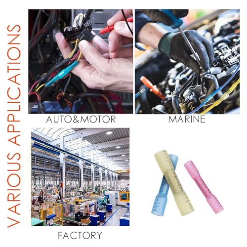 110pcs Heat Shrink Butt Connectors Kit 26-10 Gauge Solder Seal Wire Connectors Waterproof Insulated Electrical Quick Splice Wire Crimp Terminals