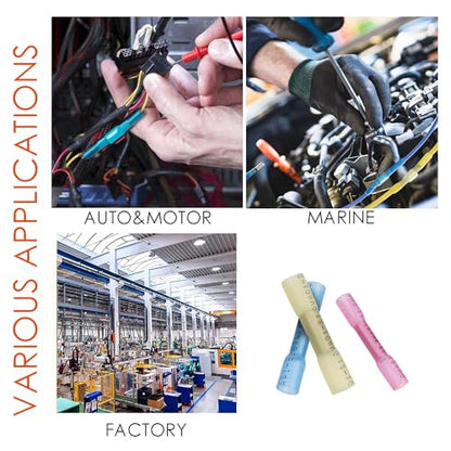 110pcs Heat Shrink Butt Connectors Kit 26-10 Gauge Solder Seal Wire Connectors Waterproof Insulated Electrical Quick Splice Wire Crimp Terminals