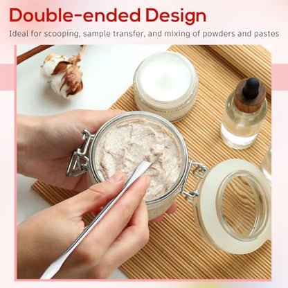 Shappy 10 Pcs Stainless Steel Makeup Spatula Set – Double Ended Cosmetic Mixing Tool for Cream, Foundation, Lip Gloss, Nail Art & DIY Beauty, Lab & Food Use(mini Square & Round Head)