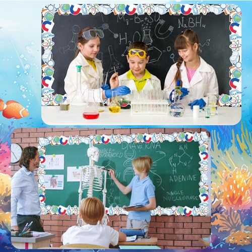 Science Bulletin Board Border, 65.6Ft Lab Themed Trim for Classroom Decorations, Back to School Office Whiteboard Wall Decor - style: Science