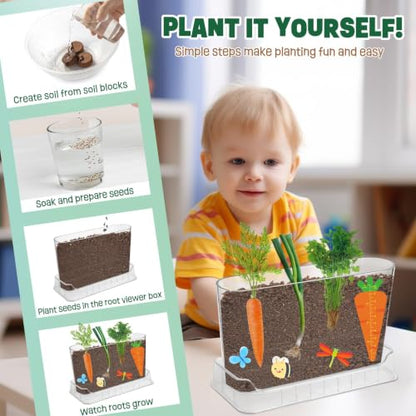 Root Viewer Kit for Kids Gardening Set with Fun Stickers & Storybook, Science STEM Toys & Craft Planting Kits for Ages 4-12 Birthday Gifts for Girls & Boys 4 5 6 7 8 Year Old