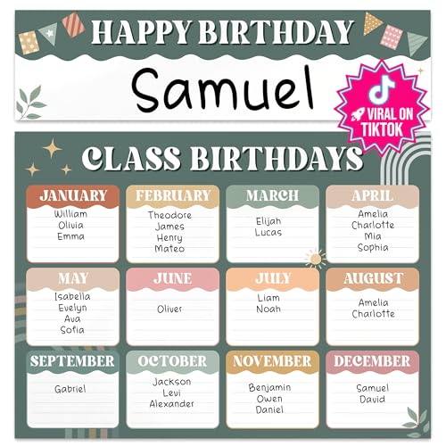 BEAWART Classroom Birthday Charts for Classroom, 2 Pack Modern Boho - color: 2 Pack Modern Boho
