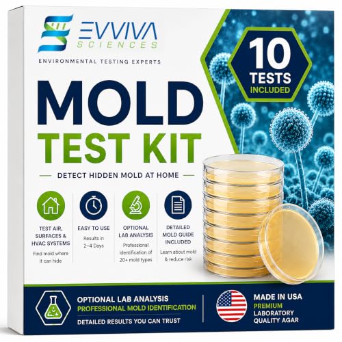 Mold Test Kit for Home by Evviva Sciences - Black Mold Test Kit w/Optional Lab Analysis (Extra Fee) - Mold Air Test Kit - 10 Easy Detection Tests for Indoor Air, HVAC & Surfaces - DIY Mold Detector