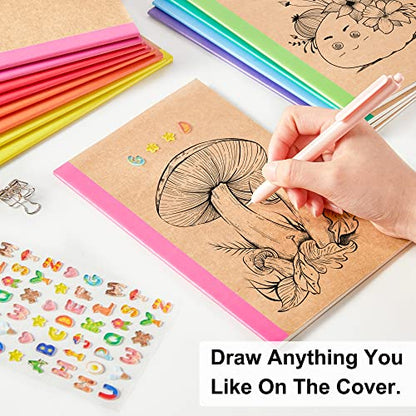 32 Pack Composition Notebooks Bulk, Feela Kraft Cover Lined Blank College Ruled Composition Travel Journals with Rainbow Spines For Women Students Business, 60 Pages, 8.3”x 5.5”, A5, 8 Colors