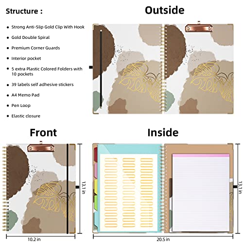 Ospelelf Clipboard with Storage 8.5 X 11，Padfolio Organizer, Spiral Portfolio Letter Size with Notepad, Pen Holder, 5 Extra Folder Divider Pages, Elastic Closure Nurse Essentials(Earthy Abstract) - color: Earthy Abstract
