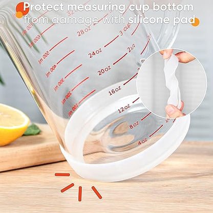 4 Cup Glass Measuring Cup with Handle, 77L High Borosilicate Glass Measuring Cup with V-Shaped and Three Scales (Cup, OZ, ML), Glass Liquid Beaker with Silicone Base, Double-Sided Measure Scales - color: Clear, size: 4 Cup, 1000ML