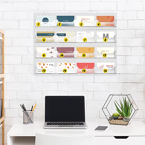 TURSTIN Business Card Holder Wall Mount Clear Sticker Display Marketing Holder Acrylic Business Card Stand Multi Pocket Rack Organizer Space Saver for Home Office (16 Pockets) - style: 16 Pockets