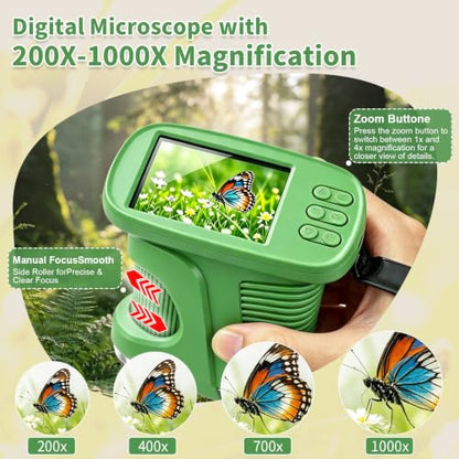 1000X Handheld Microscope for Kids,Mini Pocket Digital Microscope-Green - color: Green