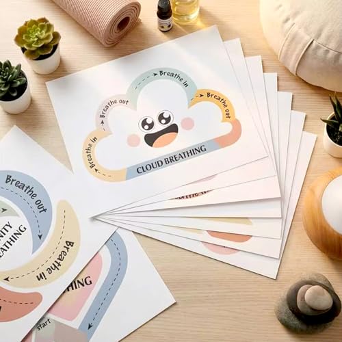 Geyee 9 Pcs Classroom Breathing Posters Calming Corner Mindfulness, Boho - style: Boho