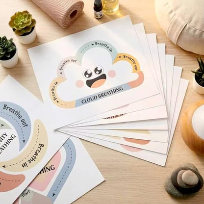 Geyee 9 Pcs Classroom Breathing Posters Calming Corner Mindfulness, Boho - style: Boho