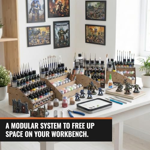 PROSCALE Paint Rack Organizer for Miniature & Model Paints Tabletop Paint Stand with 26mm & 36mm Holes Brush & Tool Holder Artist Room Compatible with Vallejo, Army Painter, AK (Module A) - color: Paint rack A
