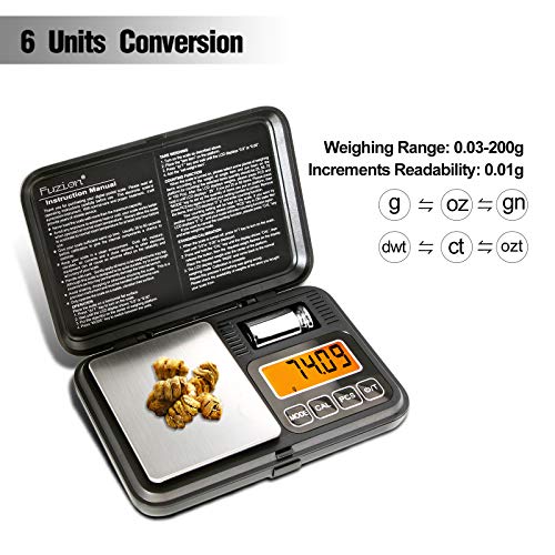 Fuzion Digital Pocket Gram Scale 200g/0.01g with 50g Calibration Weight - color: Black, size: 200/0.01g