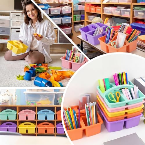 Lineshading 12 Pack Plastic Classroom Caddy, 4 Compartment, Candy Colors - color: Candy Colors