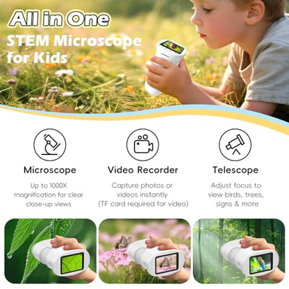Alotwan Kids Microscope Handheld, Digital 1000X Zoom Pocket Microscope - color: White