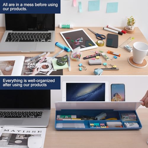 TSJ OFFICE Desktop Whiteboard Dry-Erase-Board - Computer Keyboard Stand White Board Surface Pad with Drawer, Desk Organizers with Accessories for Office, Home, School Supplies - Blue - color: Blue