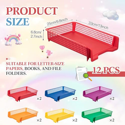 Geetery Turn in Trays Classroom, Rainbow Color, Set of 12 - color: Rainbow Color