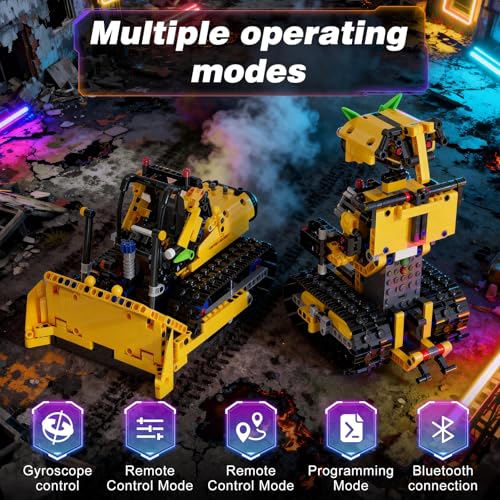 Sciencow 2-in-1 Build a Robot Kit, Remote & APP Controlled Robotic Building Blocks Toys STEM Projects for Kids Ages 8 9 10 11 12 13 14,Chirstmas Birthday Gift for Boys (RC Bulldozer) - style: RC Bulldozer