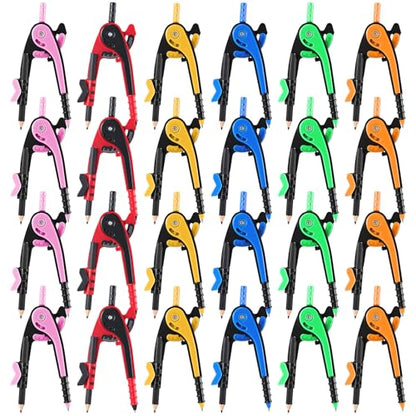 Chengu 24 Pcs Math Geometry Compass Bulk with Pencils 6 Inch, Dark Color - color: Dark Color