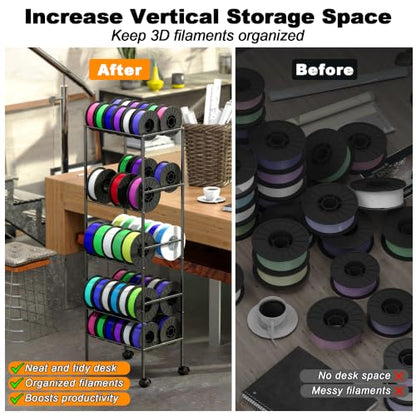 3D Printer Filament Storage Rack with Wheels, 5-Tier Rolling Spool Holder Stand Cart, Holds up to 60x1kg Spools, Heavy Duty Metal Filaments Organizer Shelf for Printing Studio Office Workshop - size: 5-Tire