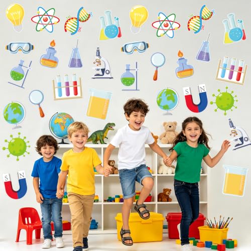 45Pcs Science Cutouts Scientist Bulletin Board Set Science Project Board Decor Chemistry Laboratory Paper Cutouts for Classroom School Wall Decoration