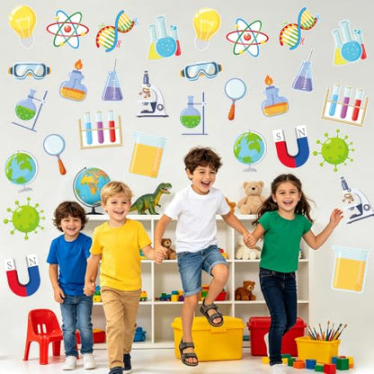 45Pcs Science Cutouts Scientist Bulletin Board Set Science Project Board Decor Chemistry Laboratory Paper Cutouts for Classroom School Wall Decoration