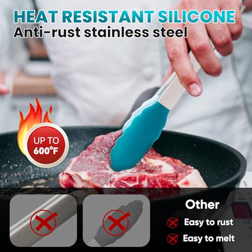 12-Inch Kitchen Tongs for Cooking with Silicone Tip,Turquoise - color: 12"-Turquoise