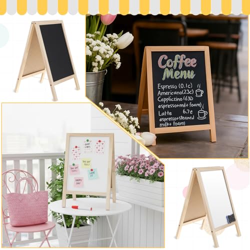 2 Pcs Chalkboard Easel, with 2 Erasers, 15.7x9.8 in Tabletop Stand Chalkboards, Double-Sided (1 Black+1 White) A Frame Chalkboard Sign, Tabletop Menu Wooden Board, for Kitchen, Restaurant, Home Dec - color: Black+white