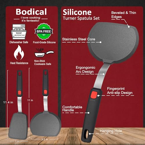 2 Piece Silicone Pancake Spatula Turner for Egg,Pancake,Burger - size: Mixed 2 Pack