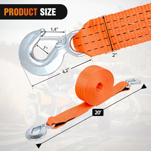 Nilight Tow Strap with Safety Hooks 2”x20’10,000LBS Breaking Strength - color: 2in x 20ft Strap with Hooks
