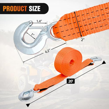Nilight Tow Strap with Safety Hooks 2”x20’10,000LBS Breaking Strength - color: 2in x 20ft Strap with Hooks