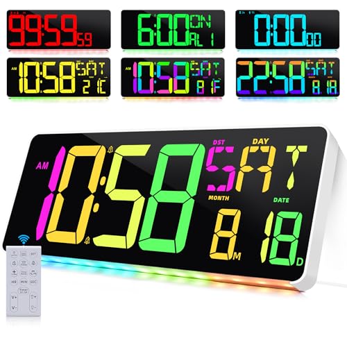 13.5"Large Digital Wall Clock Timer with Night Light 11 Colors Available - color: White Shell
