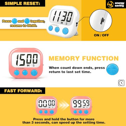 Digital Timer for Kids Classroom Timers for Teachers 4 Pack Pink White - color: Pink White
