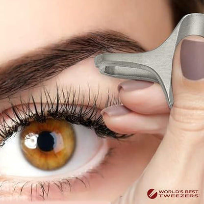 World's Best Tweezers Diamond Butterfly Tweezers - Wide Grip Slant Tip Precision Tweezers for Eyebrow, Facial & Ingrown Hair Removal - Perfectly Aligned Tool for Women&Men - Silver Stainless Steel - style: Butterfly Diamond Tip