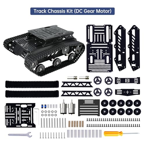 Tank Car Chassis with DC Geared Motor, Shock Absorbing Robot Chassis Full-Metal Robotic Moving Platform Track for Arduino RaspberryPi Microb Jetson DIY Maker Smart Robot Car Learning Kit (Black)