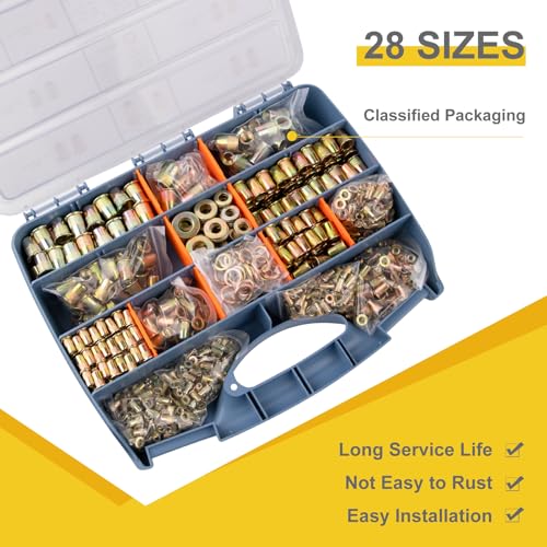 Rivet Nut Kit– Heavy Duty Rivet Nuts, Yellow Zinc Plating for Outdoor, Durable Storage Case (M3 M4 M5 M6 M8 M10 M12-1676PCS) - size: M3 M4 M5 M6 M8 M10 M12-1676PCS