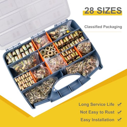 Rivet Nut Kit– Heavy Duty Rivet Nuts, Yellow Zinc Plating for Outdoor, Durable Storage Case (M3 M4 M5 M6 M8 M10 M12-1676PCS) - size: M3 M4 M5 M6 M8 M10 M12-1676PCS