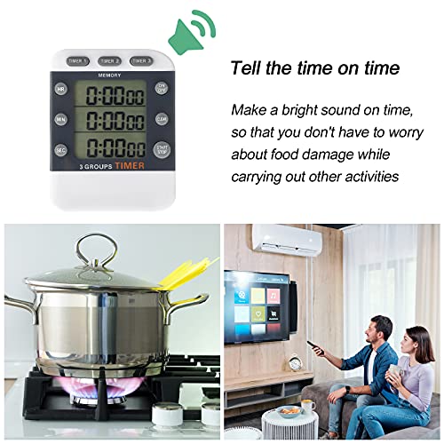 Photect 2 Pcs Digital Kitchen Timer 3 Channel Magnetic Countdown Timer