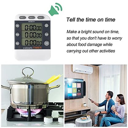 Photect 2 Pcs Digital Kitchen Timer 3 Channel Magnetic Countdown Timer